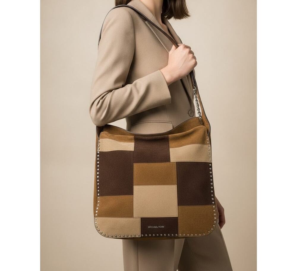 MICHAEL Michael Kors Hobo Brown Suede Patchwork Shoulder Bag - OS